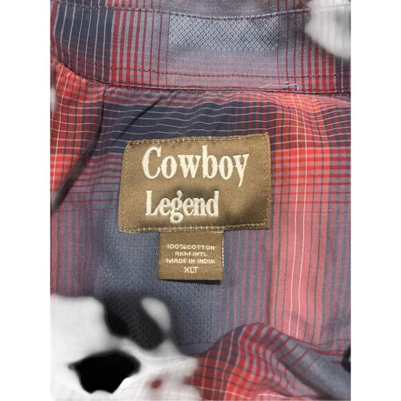 Cowboy Legend Mens Blue Red Short Sleeve Plaid Snap Button Down Shirt Size XLT - Picture 5 of 9